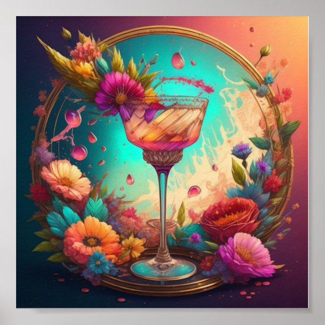 Cocktail and flowers poster (Front)
