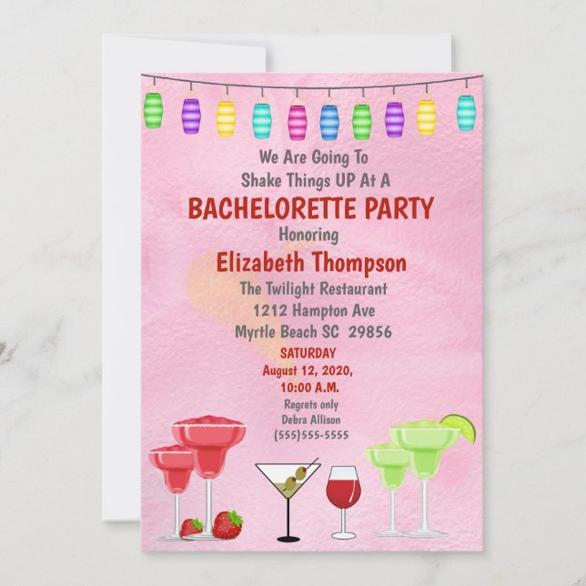 Cocktail Bachelorette Bridal Party Invitation (Front)