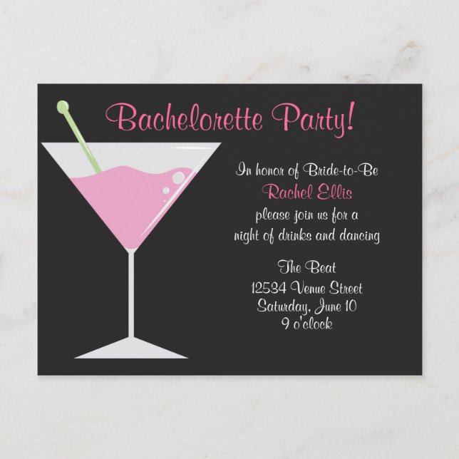 Cocktail Bachelorette Party Invitation Postcard (Front)