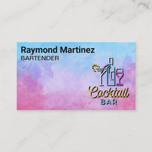 Cocktail Bar Logo   Watercolor Background Business Card