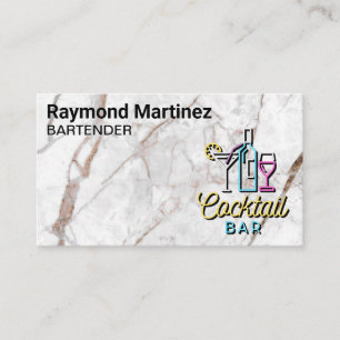 Cocktail Bar Logo White Marble Business Card