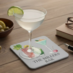  Cocktail Bar Watercolor Drinks Personalised  Coaster
