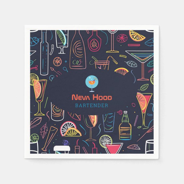 Cocktail bartender Professional | Neon Light Napkin (Front)