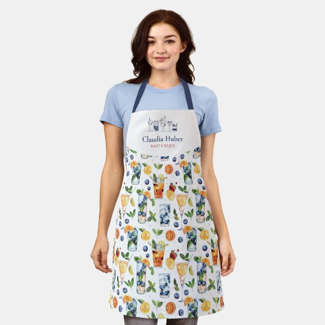 Cocktail bartender Professional | White Blue Apron (Worn)