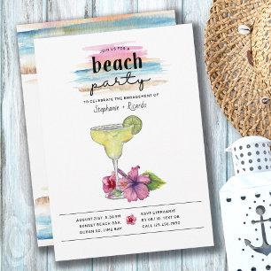 Cocktail Beach Party Margarita Hibiscus Engagement Invitation