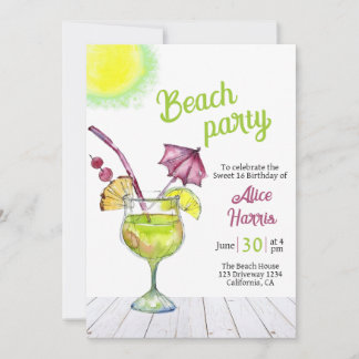 Cocktail Beach party sweet 16 Invitation