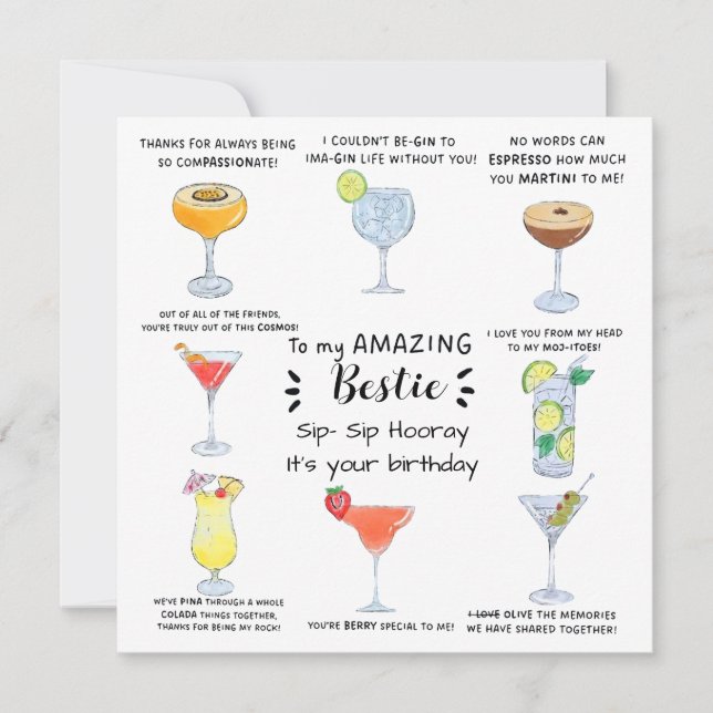 Cocktail Bestie Birthday Card (Front)