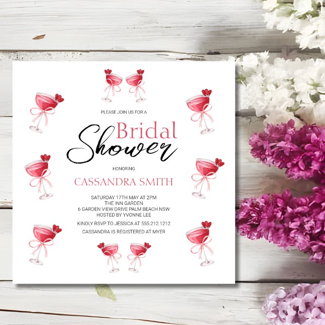 Cocktail Beverage Pink Bow Bridal Shower Invitation (Creator Uploaded)
