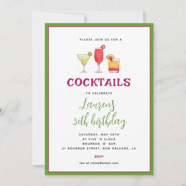 Cocktail Birthday invitation (Front)