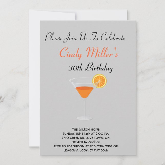 Cocktail Birthday Invitations (Front)