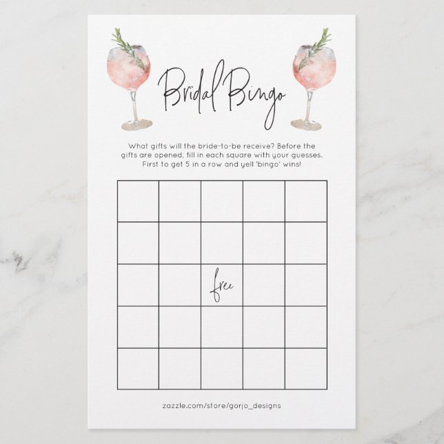 Cocktail Bridal Bingo Bachelorette Game Stationery (Front)