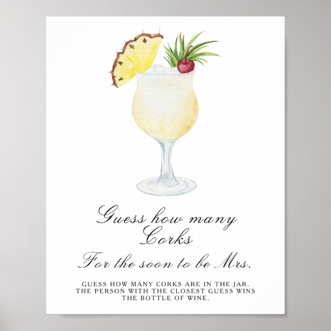 Cocktail Bridal shower - Guess How Many Corks Poster (Front)
