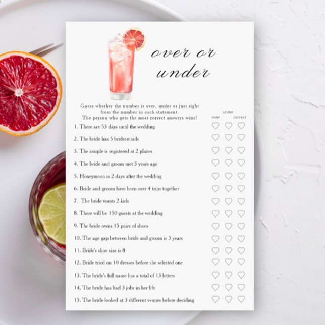 Cocktail Bridal shower - Over or under game (Creator Uploaded)