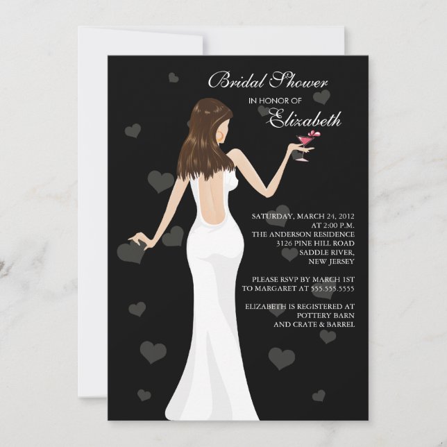 Cocktail Bride Bridal Shower Invitation black (Front)
