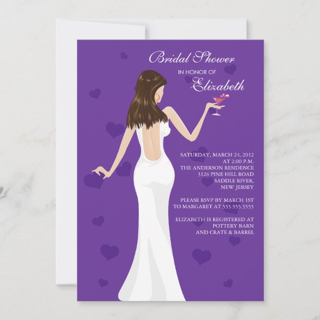 Cocktail Bride Bridal Shower Invitation Purple (Front)