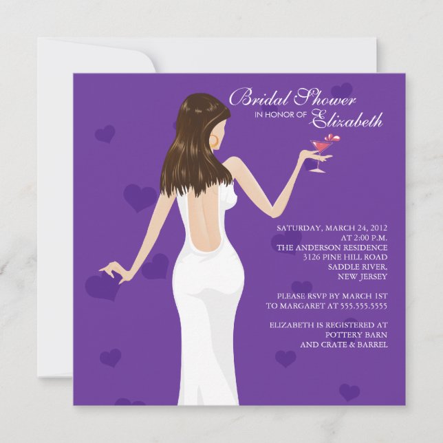 Cocktail Bride Bridal Shower Invitation Purple (Front)