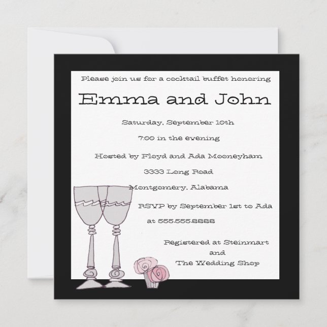 Cocktail Buffet in Black and White Invitation (Front)