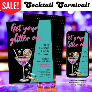 Cocktail Candy Carnival Birthday Bachelorette Fun Invitation