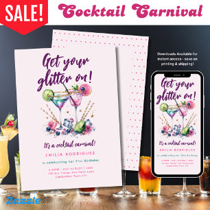 Cocktail Carnival Glitter Candy Birthday - ANY Invitation