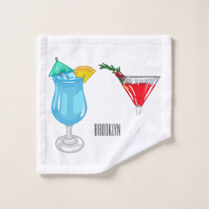 Cocktail cartoon illustration bath towel set