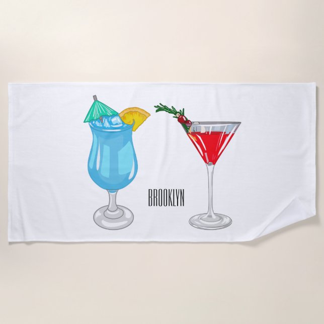 Cocktail cartoon illustration beach towel (Front)