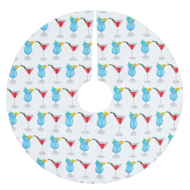 Cocktail cartoon illustration  brushed polyester tree skirt (Front)