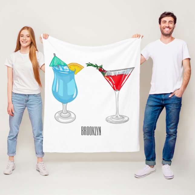 Cocktail cartoon illustration fleece blanket (In Situ)