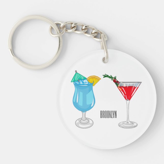 Cocktail cartoon illustration  key ring (Front)