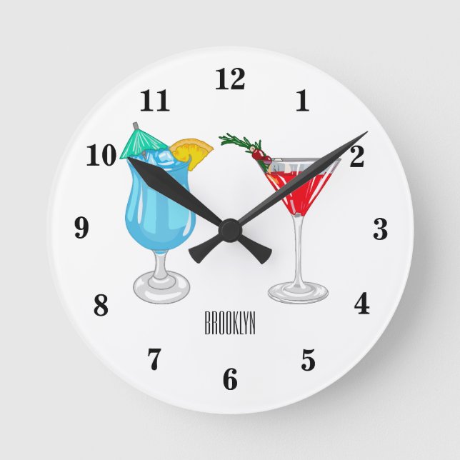 Cocktail cartoon illustration round clock (Front)