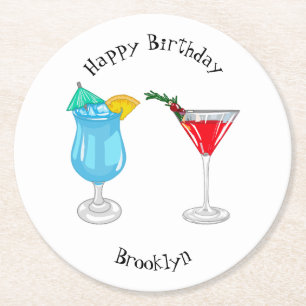 Cocktail cartoon illustration round paper coaster