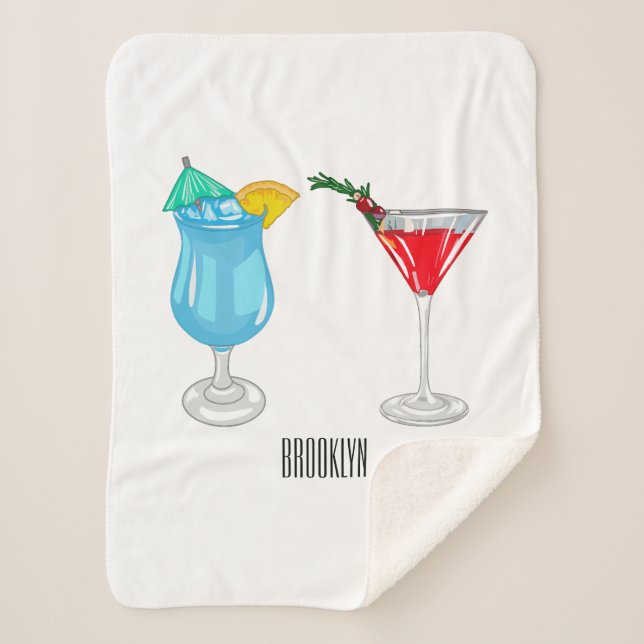 Cocktail cartoon illustration sherpa blanket (Front)