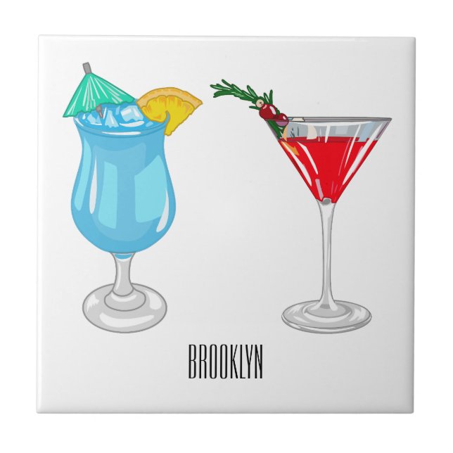 Cocktail cartoon illustration tile (Front)