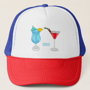 Cocktail cartoon illustration trucker hat