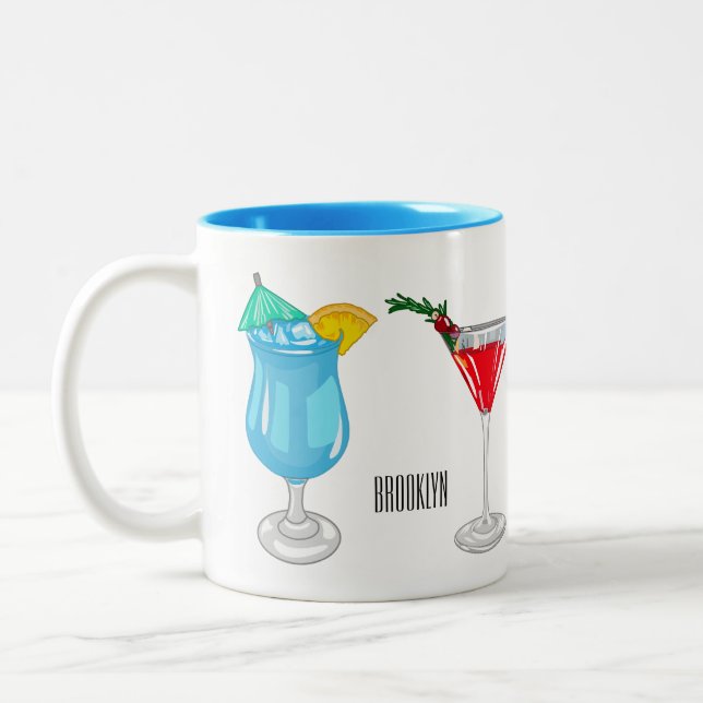 Cocktail cartoon illustration Two-Tone coffee mug (Left)