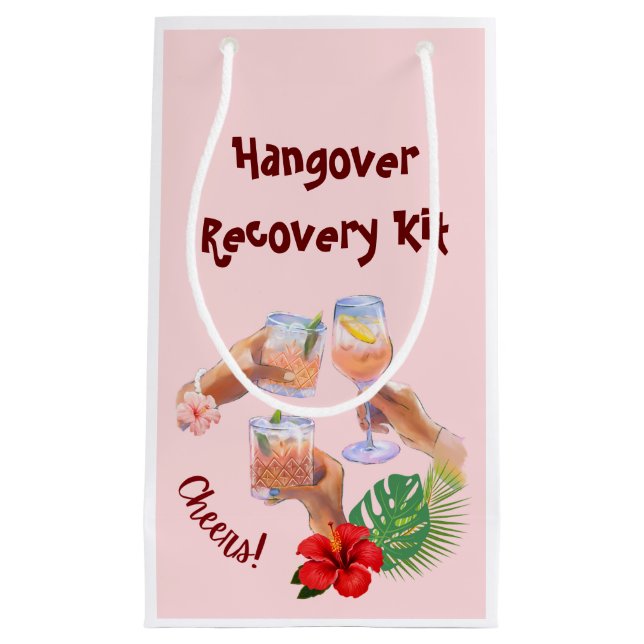 Cocktail Cheer Hibiscus Flower Palm Leaves Small Gift Bag (Front)