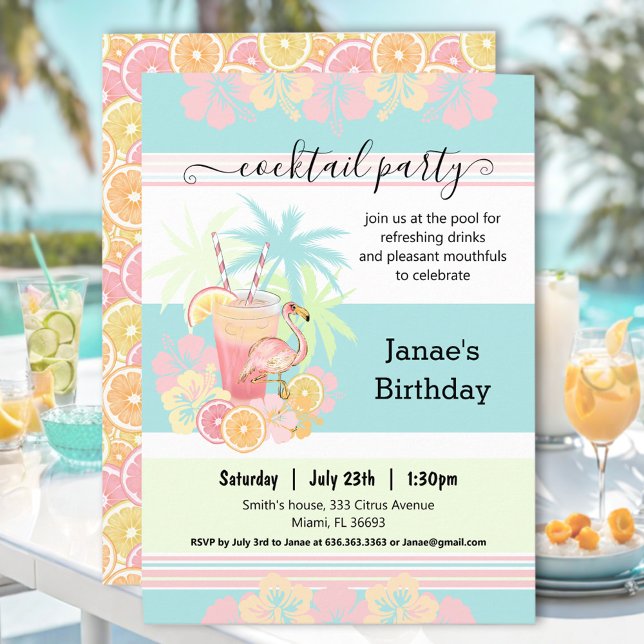 Cocktail Citrus Summer Pool Party Beach Tropical Invitation (Cocktail Citrus Summer Pool Party Beach Tropical Invitation)