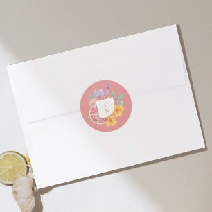Cocktail Citrus Watercolor Floral Wedding Monogram Classic Round Sticker