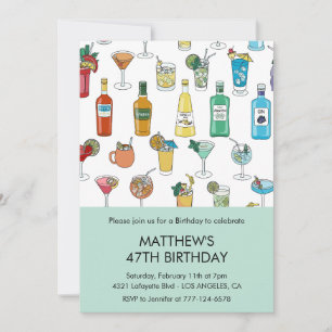 Cocktail Colourful Drinks Champgne 47th birthday Invitation