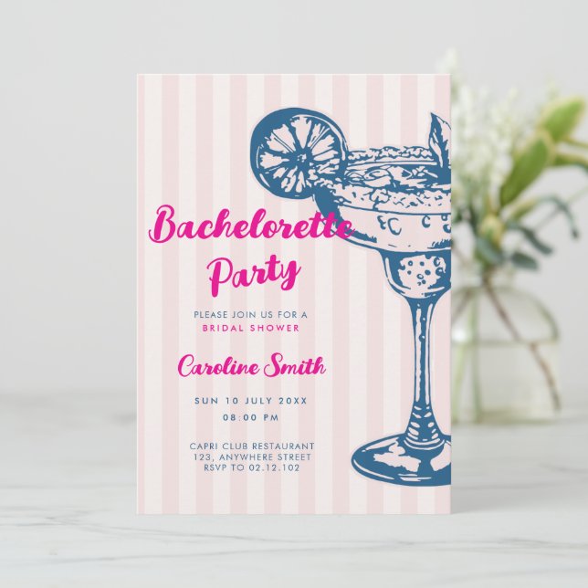 Cocktail & Confetti Bachelorette Bridal Shower Invitation (Standing Front)