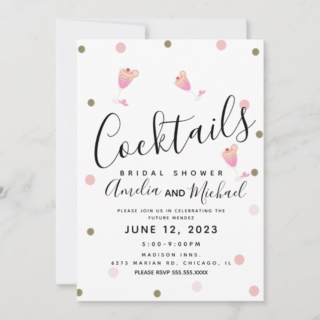 Cocktail Confetti Pink Bridal Shower Invitation (Front)