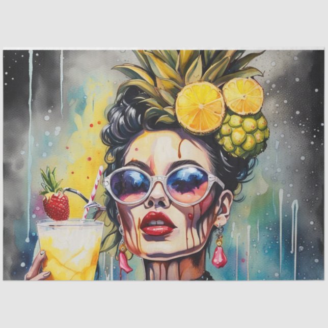 Cocktail Cuties - Pina Colada Girl Decoupage  Tissue Paper (Front)