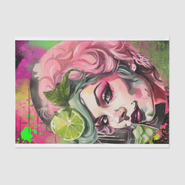 Cocktail Cuties - Pink Mojito Graffiti Decoupage  Tissue Paper (Front)