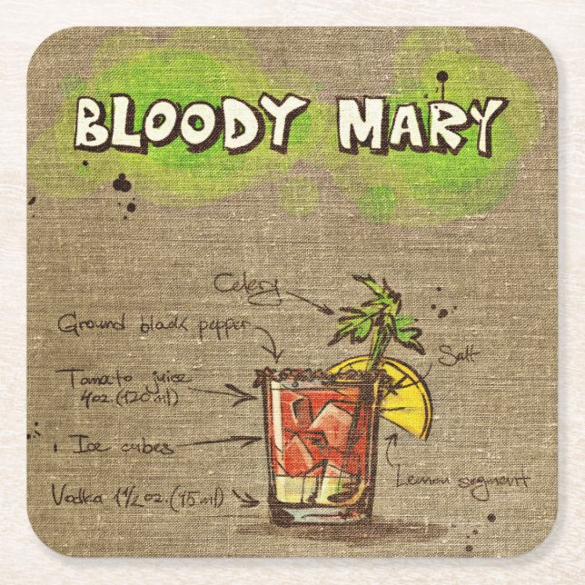 Cocktail Drink Illustration - Bloody Mary Coaster (Front)
