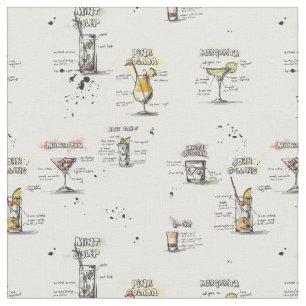 Cocktail Drink Recipe Design Fabric