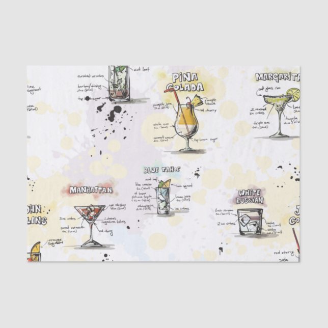 Cocktail Drink Recipe Design Tissue Paper (Front)