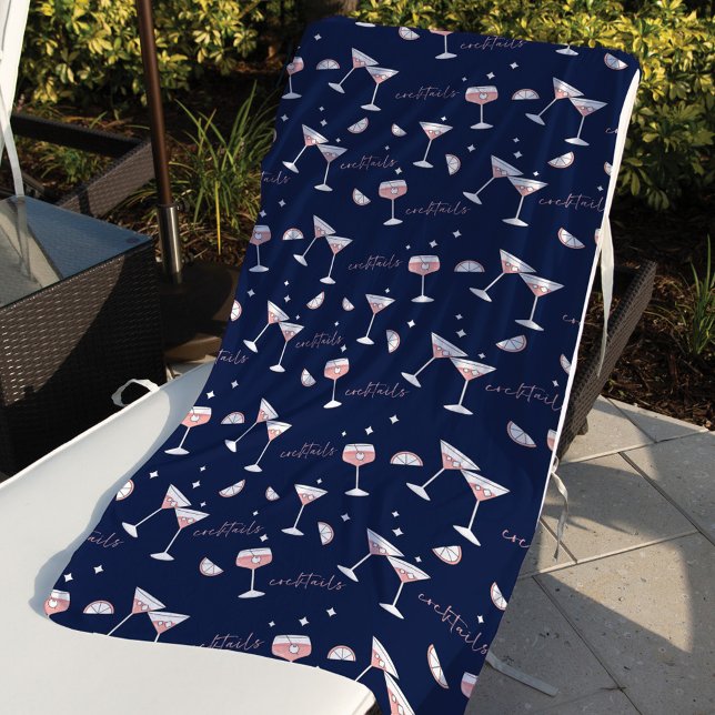 Cocktail Drinks, Glasses & Lemon Slices Navy Beach Towel (Creator Uploaded)