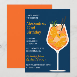 Cocktail Elegant Navy blue 72nd birthday Invitation