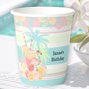 Cocktail Flamingo Summer Pool Beach Tropical Paper Cups