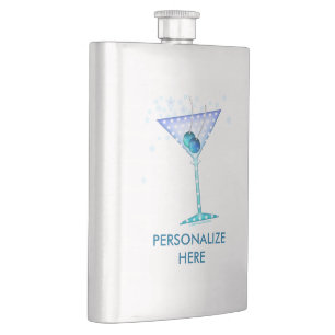 COCKTAIL FLASKS, BLUE MARTINI DESIGN HIP FLASK