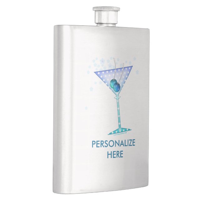 COCKTAIL FLASKS, BLUE MARTINI DESIGN HIP FLASK (Right)
